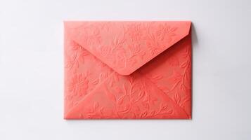 Isolated Shiny Red Customized Floral Embossed Luxury Wedding or Event Card Envelope Created By . photo