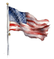 Lycklig 4:e av juli USA oberoende dag amerikan nationell flagga vattenfärg målning och flaggväv, ai generativ png