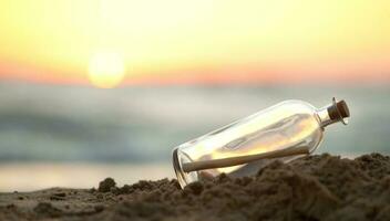 Message in a Bottle on sea beach photo