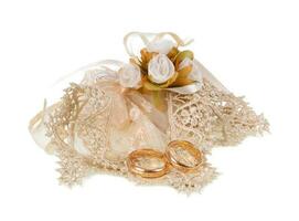 Favor with tulle and wedding rings. photo