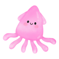 Cute Squid Under the sea Watercolor illustration png