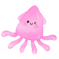 Cute Squid Under the sea Watercolor illustration png