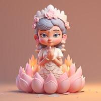 Clay Modelling of Tiny Hindu Goddess with Beautiful Lotus Flowers. . photo