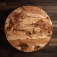 Round Wormy Maple Wood Texture Table Top. . photo