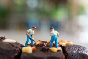 Miniature people, An employee is making a chocolate brownie photo