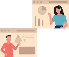 Boy and girl teaching online. vector