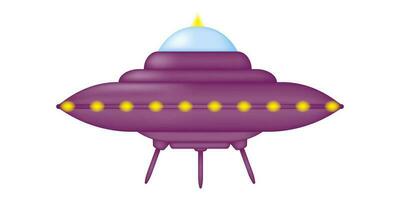 Fantastic flying saucer UFO in cartoon style on a white background. Isolated alien spaceship. Vector illustration.