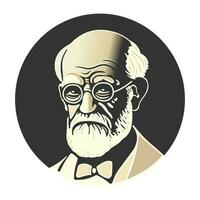 Sigmund Freud - father of psychoanalysis, portrait. Vector illustration in several colors, silhouette