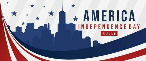 banner for the 4th of july with text american independence day with urban silhouette background vector