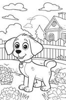 perro colorante página, perro personaje para colorante libro vector