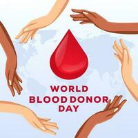 mundo sangre donante día con muchos manos ilustración vector