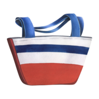 strand, zomer tas, kleding stof, gestreept rood, blauw en wit. waterverf illustratie, hand- getrokken. geïsoleerd voorwerp. voor composities, stickers, afdrukken, accessoires. png