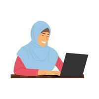 vector illustration of a hijab woman working in an office