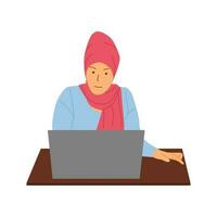 vector illustration of a hijab woman working in an office