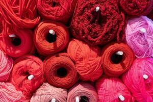 Balls of wool in various colors. close up view on wool knitting balls in different colors. photo