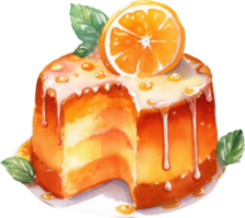 Orange Cake Watercolor Illustration. png