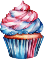 4 .. Juli Cupcake Aquarell Illustration. ai generiert png