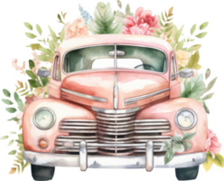 Vintage Car Wedding Watercolor. png