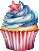 4 .. Juli Cupcake Aquarell Illustration. ai generiert png