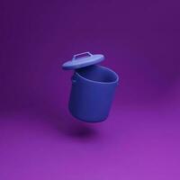 open plastic bin or trash can simple 3d render illustration on pastel background photo