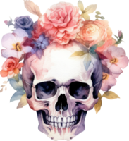 cranio e fiori acquerello illustrazione. ai generato png