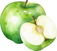 verde manzana acuarela ilustración. ai generado png