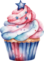 4th July Cupcake Watercolor Illustration. png