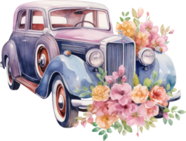 ancien voiture mariage aquarelle. ai généré png