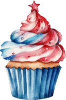 4th July Cupcake Watercolor Illustration. png