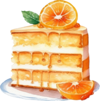 Orange Cake Watercolor Illustration. AI Generated png