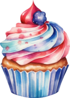 4 .. Juli Cupcake Aquarell Illustration. ai generiert png