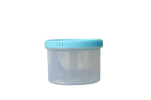 Small transparent round plastic container and blue cap png