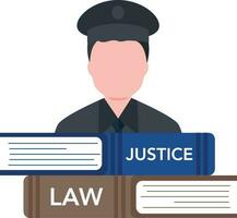 Boy showing books of law and justice. vector