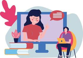 Girl teaching student online. vector