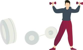 Boy exercising with dumbbells. vector