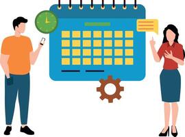 A boy and a girl are talking about a business calendar. vector