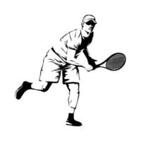 tennis player silhouette design. man holding racket vector illustration. sport sign and symbol.