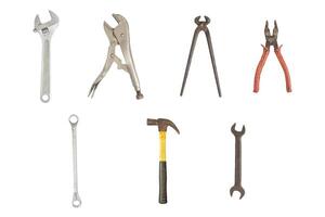 Image isolated set of old working tools. Clipping path photo