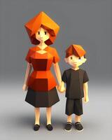 mother and son low poly photo