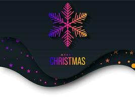 degradado alegre Navidad texto con copo de nieve y estrellas en papel cortar negro y blanco antecedentes. vector