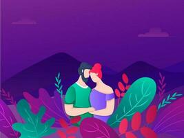 Faceless Young Couple on Colorful Nature Landscape Background. vector