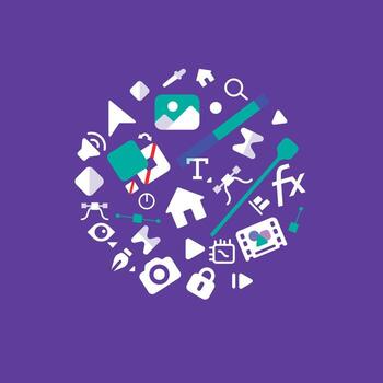 Video editing and animation tools in a circle. Motion design abstraction. vector