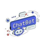 chatbot botón letrero Placa de nombre. buscar por imágenes y ideas avisos 3d isométrica vector ilustración.