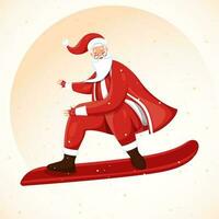 Skiing Santa Claus on White and Beige Background. vector