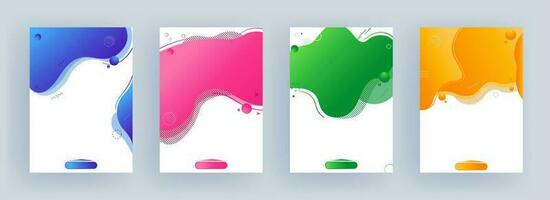 Different color fluid art abstract background in four options. Can be used as template or flyer design. vector