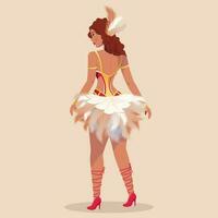 Side View of Feather Headdress Wearing Brazilian Female Character In Standing Pose on Peach Background. Carnival Or Samba Dance Concept. vector