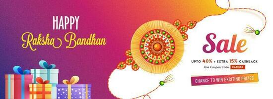 Sale banner or Header design, Up To with Extra Off Offer with Happy Raksha Bandhan text. vector