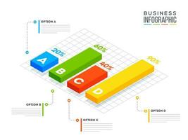 3D illustration of bar statistical infographic with different percentage for Company growth or success concept. vector