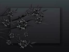 Paper Cut Flowers Branch on Black Background with Space For Text. vector