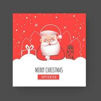 Merry Christmas New Year Greeting Card In White And Red Color With Cute Santa Claus. vector